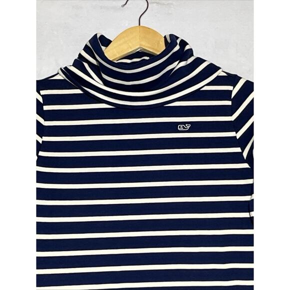 Vineyard Vines Girls Large 14 Funnel Neck Stripe Knit Dress Blue White Cotton - Picture 4 of 16